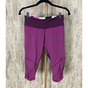Lululemon Athletics Crop Capri Leggings Ruched Pants Pink & Purple Striped GUC